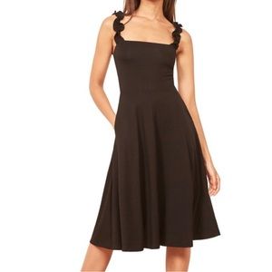 Reformation Jeans Eda Black Ruffle Midi Tea Dress